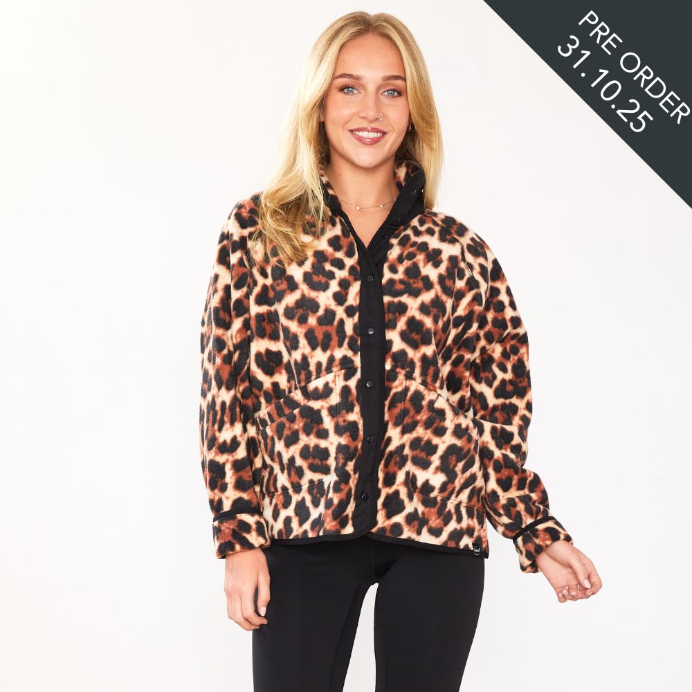 Molly Fleece Jacket (Leopard Print/Black Trim)