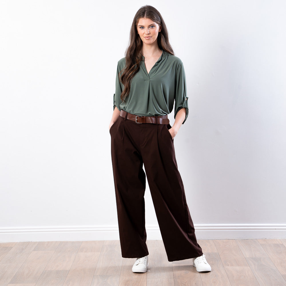 Nora Wide Leg Trousers (Brown)
