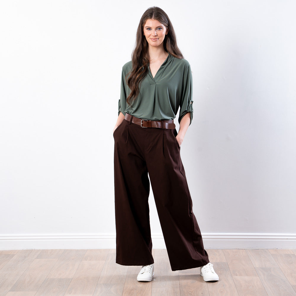 Nora Wide Leg Trousers (Brown)