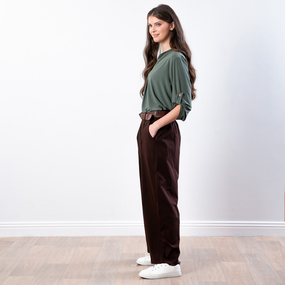 Nora Wide Leg Trousers (Brown)