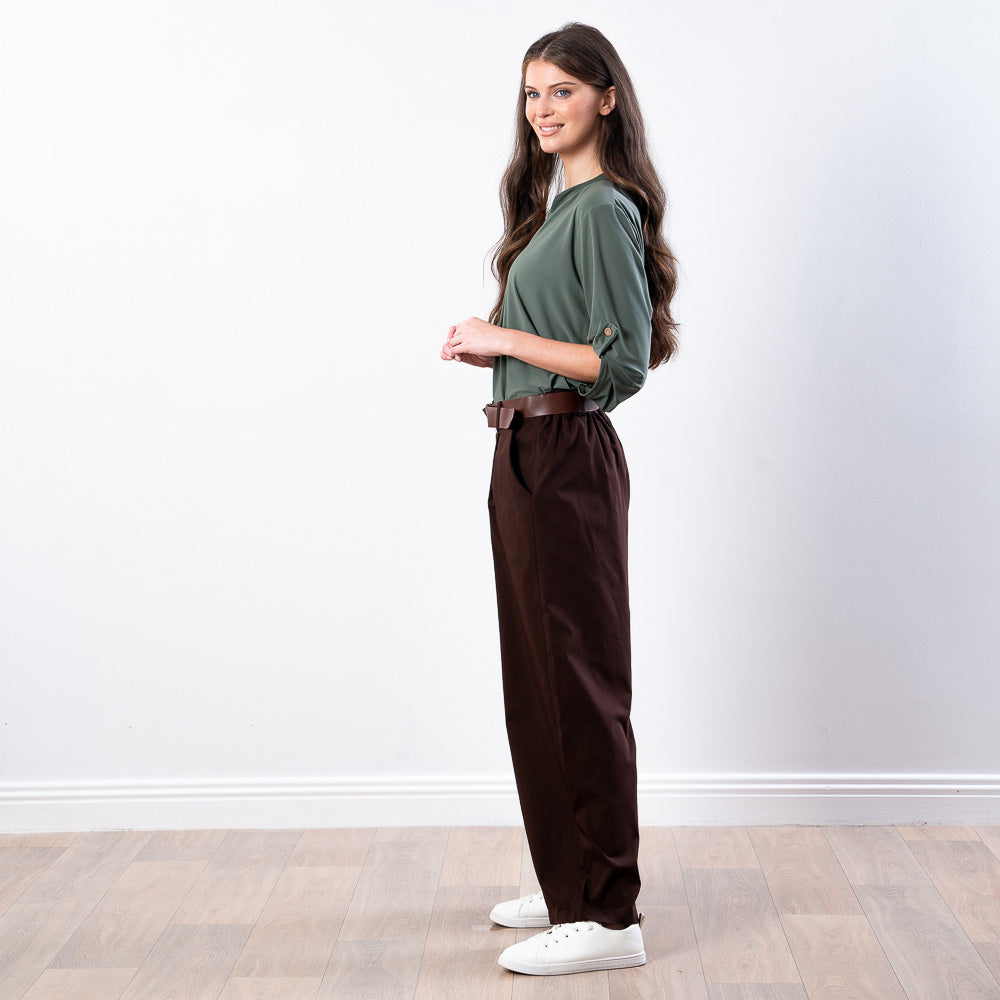 Nora Wide Leg Trousers (Brown)