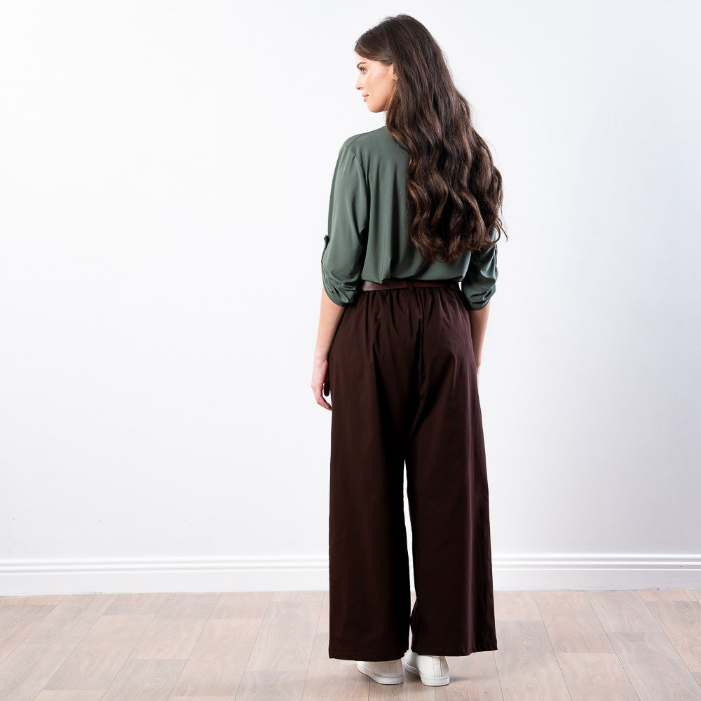 Nora Wide Leg Trousers (Brown)