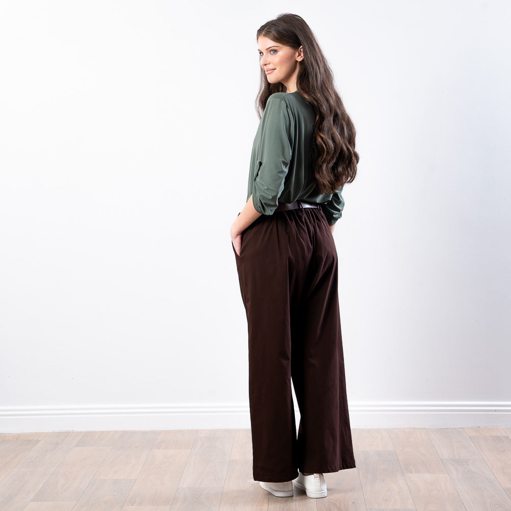 Nora Wide Leg Trousers (Brown)