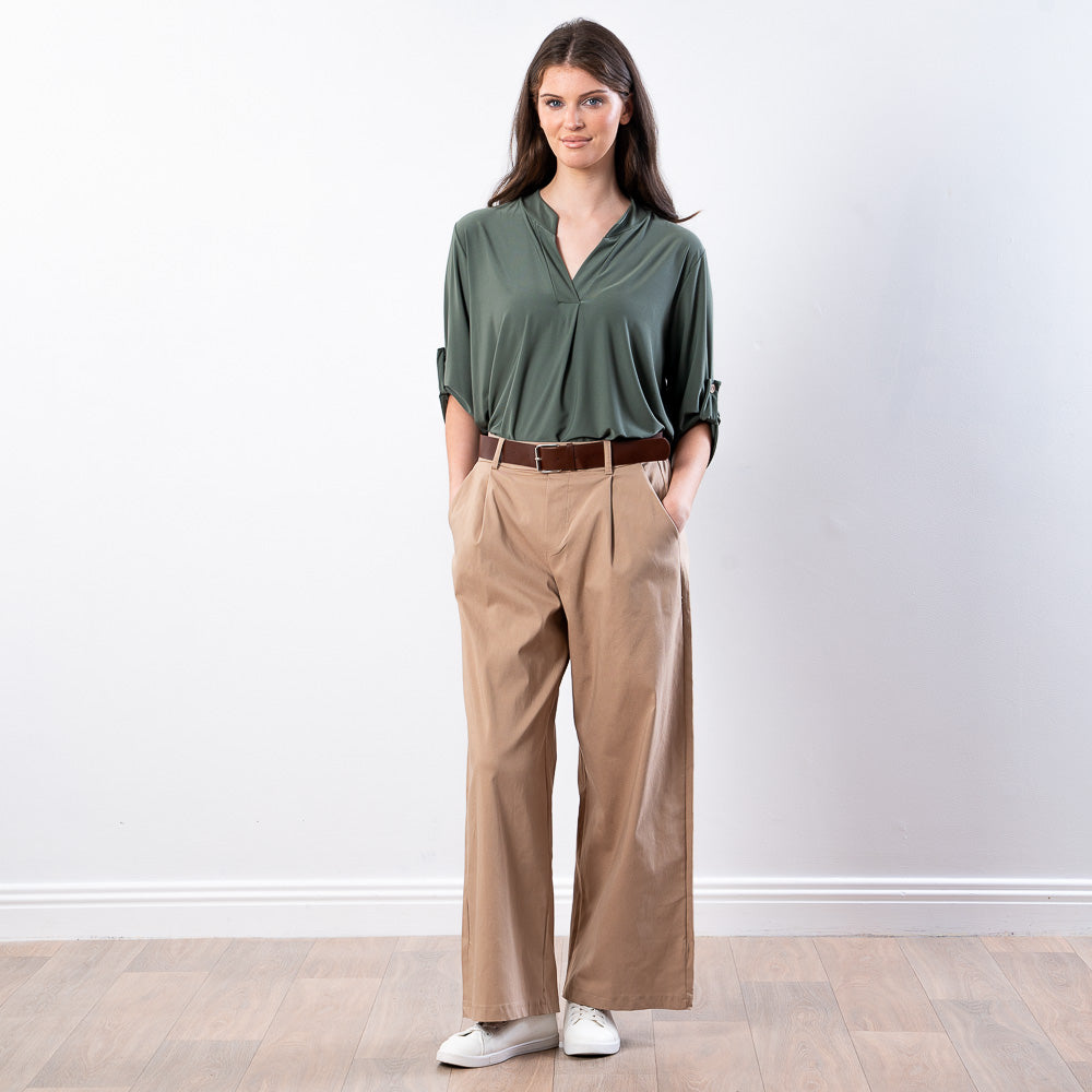 Nora Wide Leg Trousers (Sand)