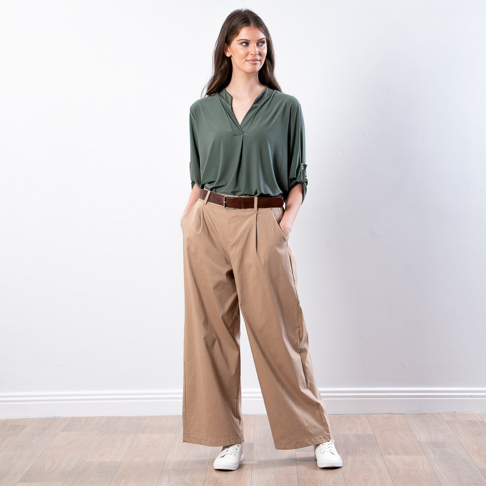 Nora Wide Leg Trousers (Sand)