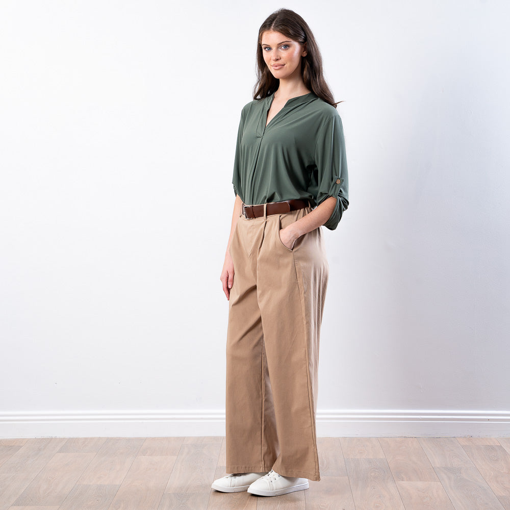 Nora Wide Leg Trousers (Sand)