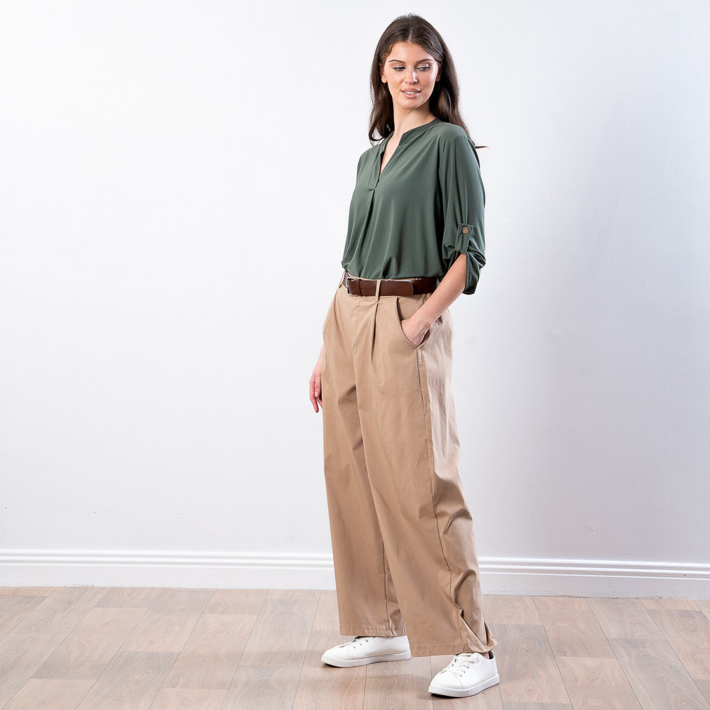 Nora Wide Leg Trousers (Sand)