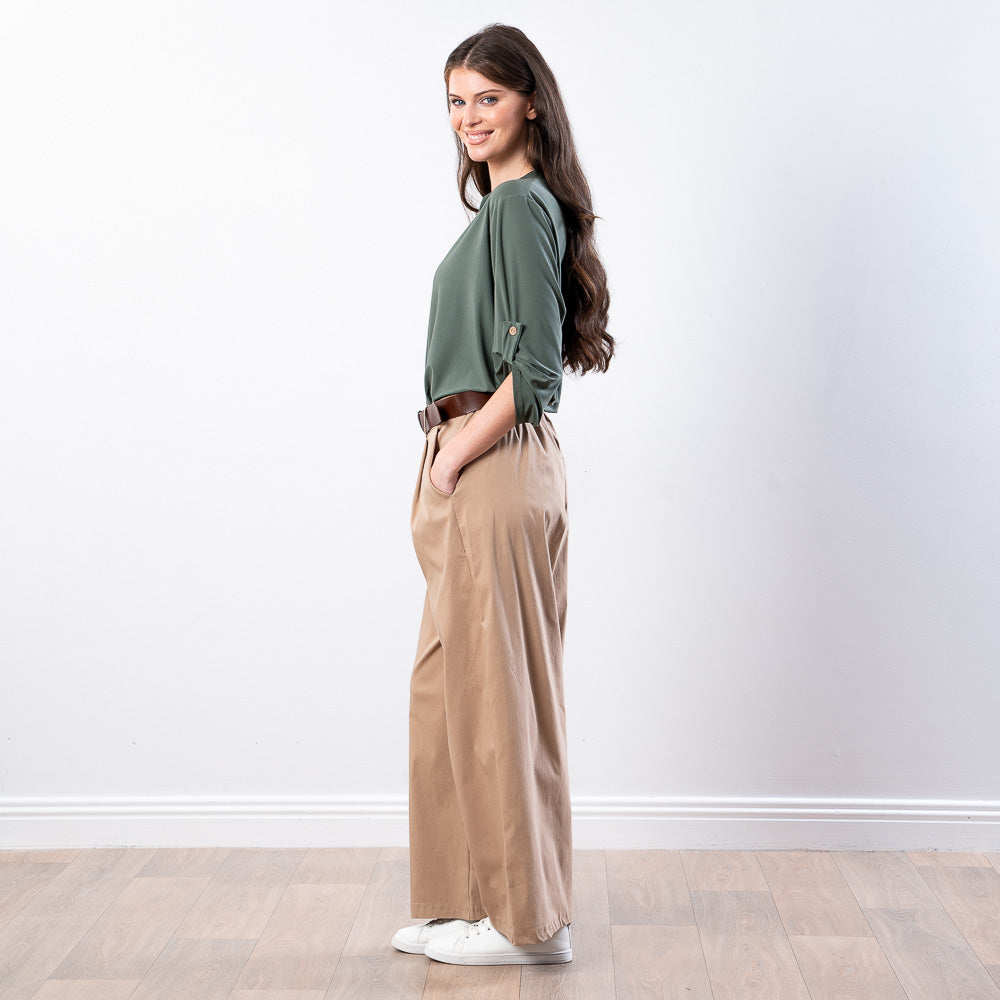 Nora Wide Leg Trousers (Sand)