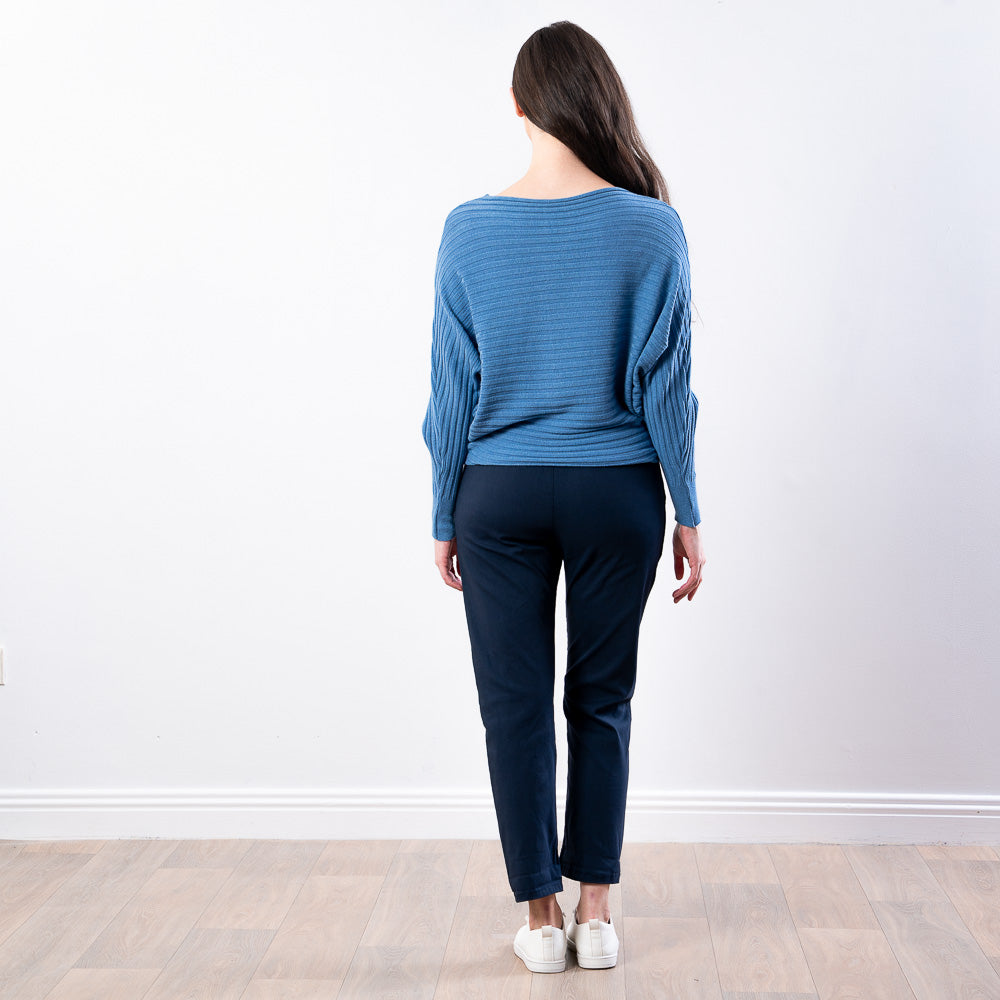 Ellis Batwing Round Neck Top (Blue)