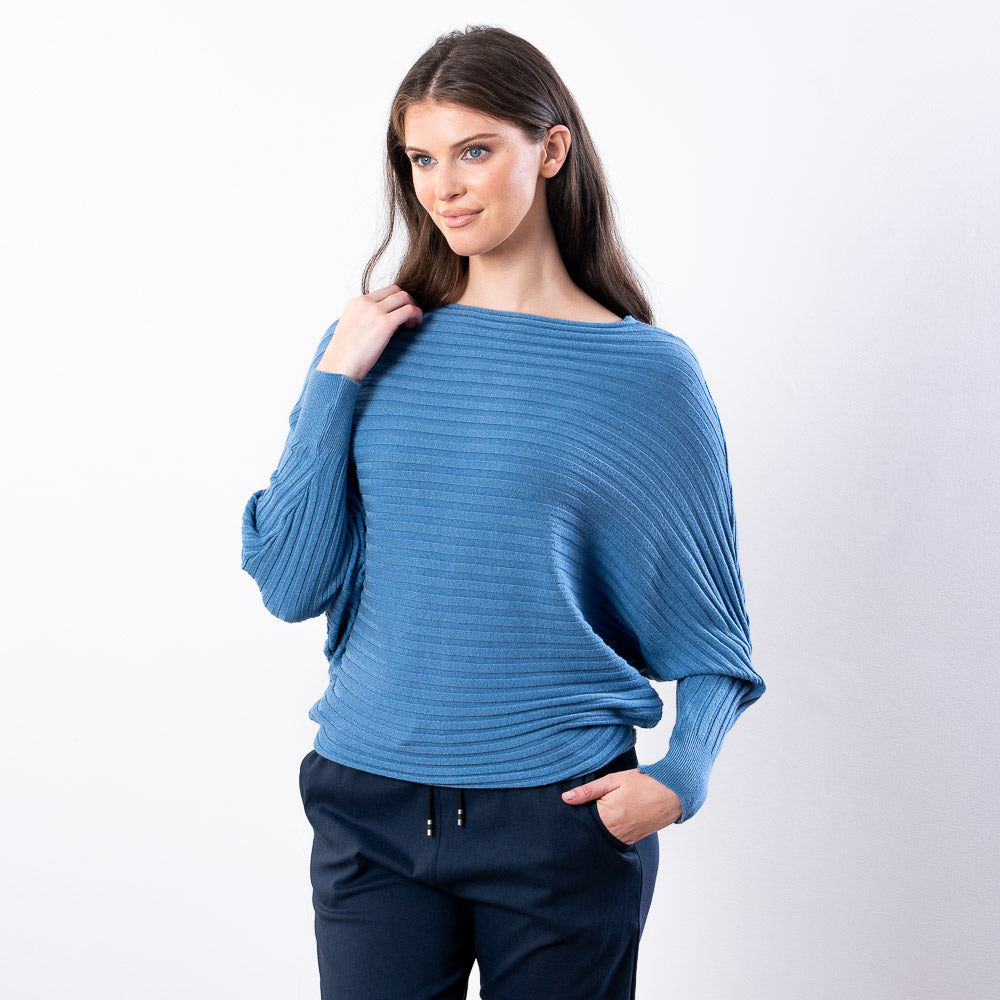 Ellis Batwing Round Neck Top (Blue)