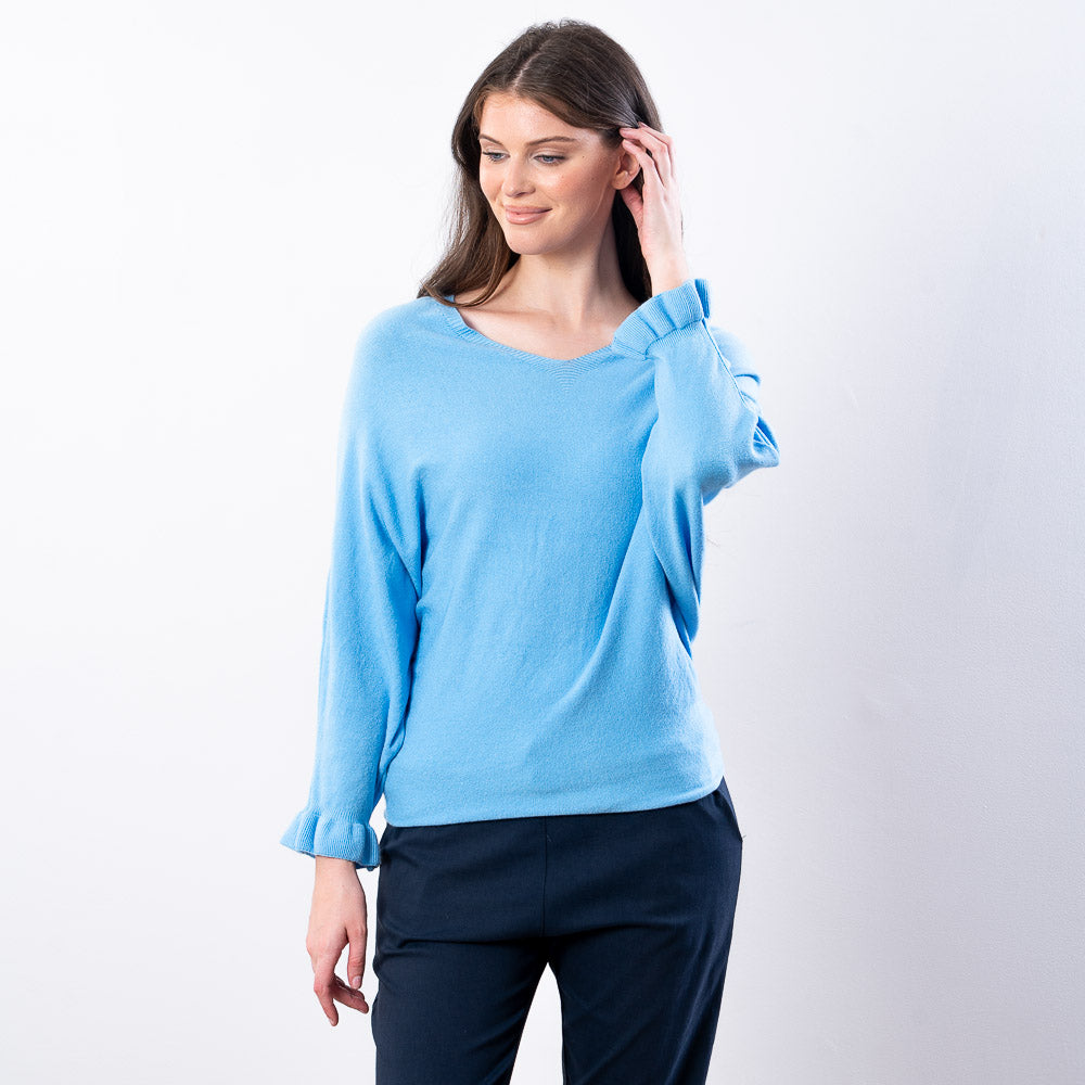 Lexie Batwing V-Neck Top (Blue)