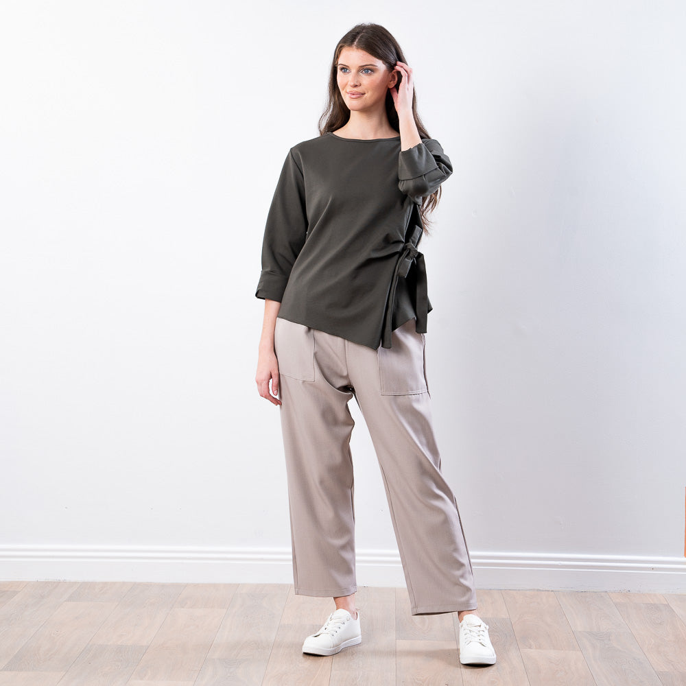 Stella Tie Belt Top (Khaki)