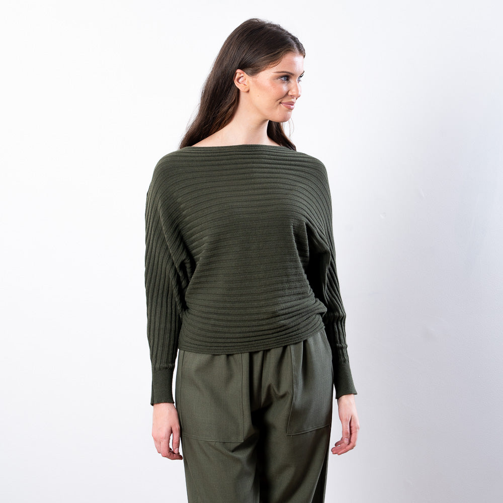 Ellis Batwing Round Neck Top (Khaki)