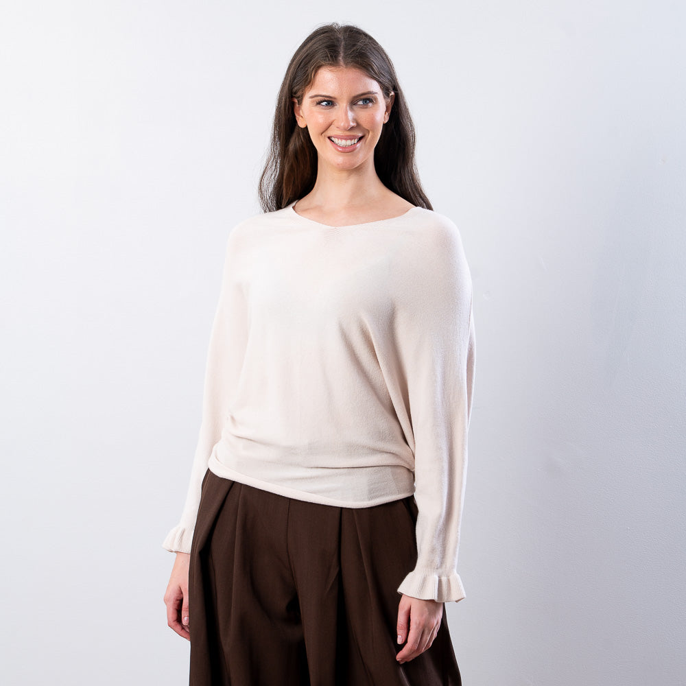 Lexie Batwing V-Neck Top (Beige)