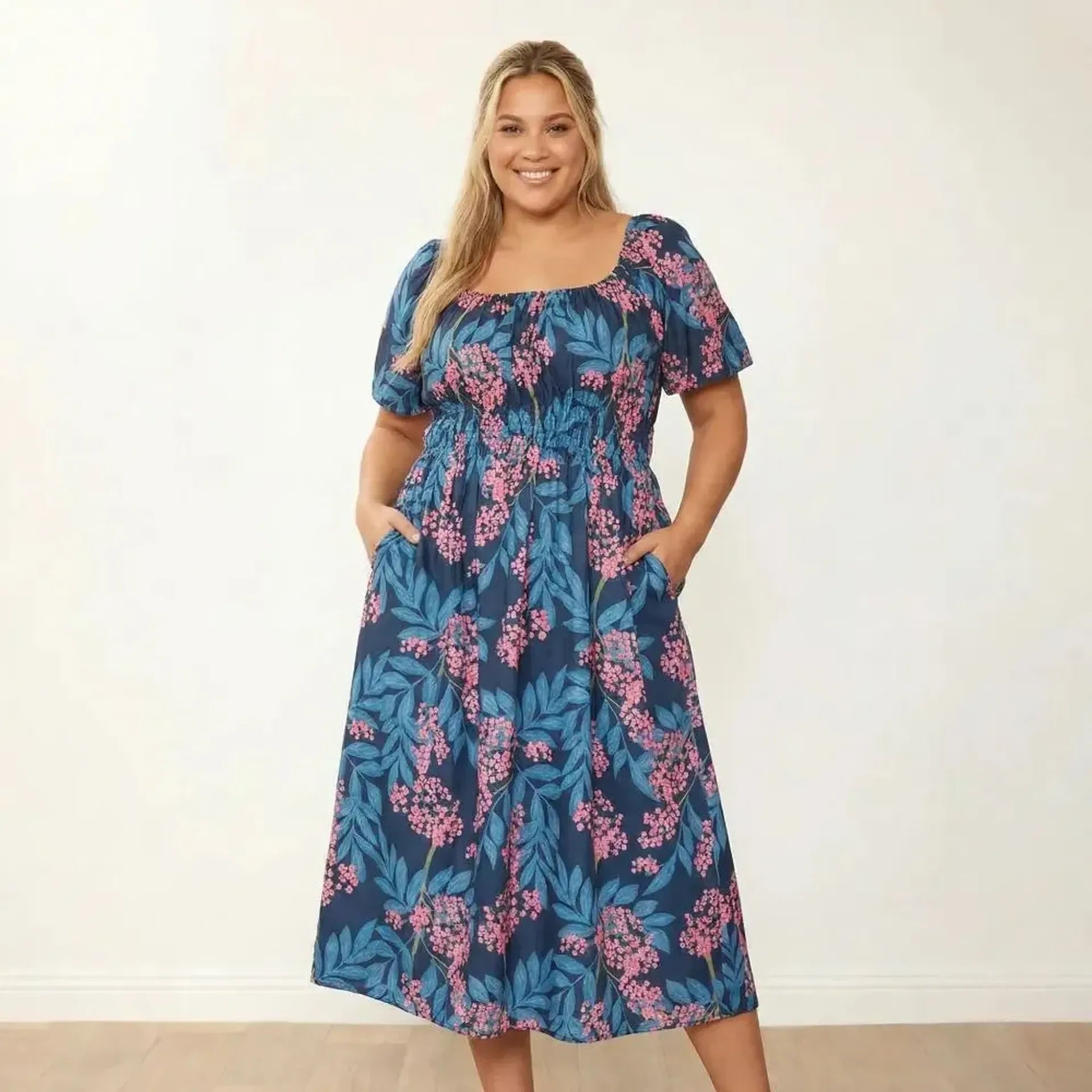 Ciara Dress Navy Berry - Plus Size Front View