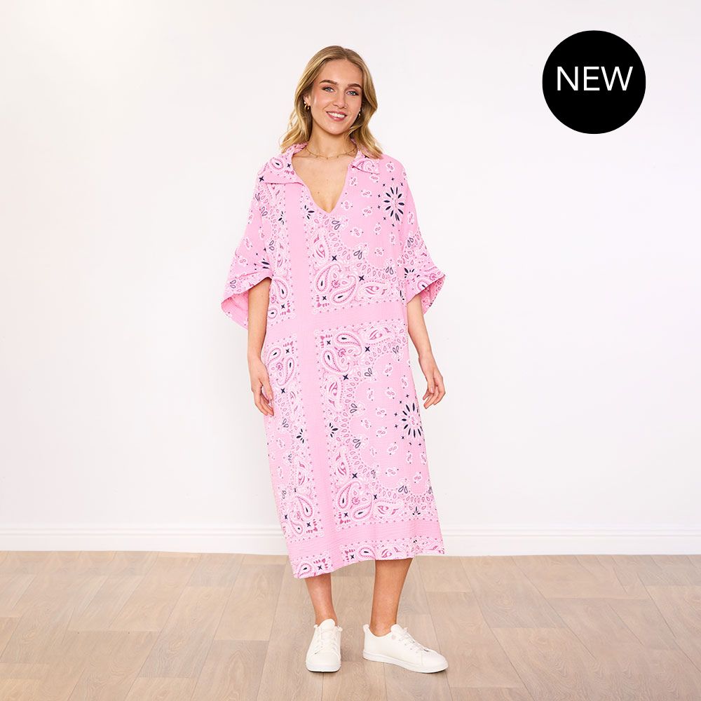 Diana Dress in pink bandana print – women's dress
