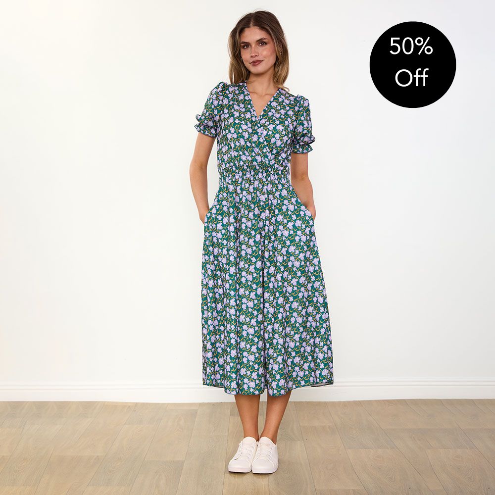 Belle Dress (Green/Lilac Wildflower)