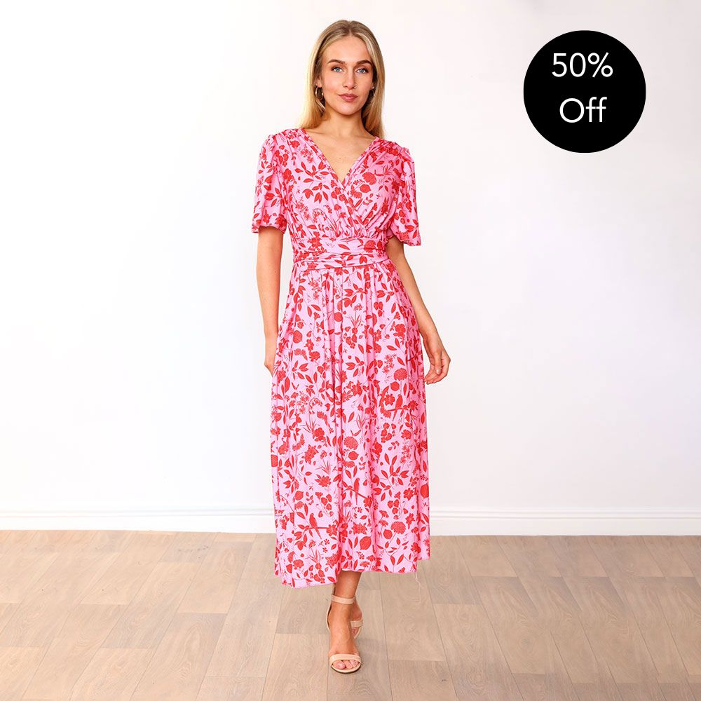 Teagan Dress (Pink/Red Floral)