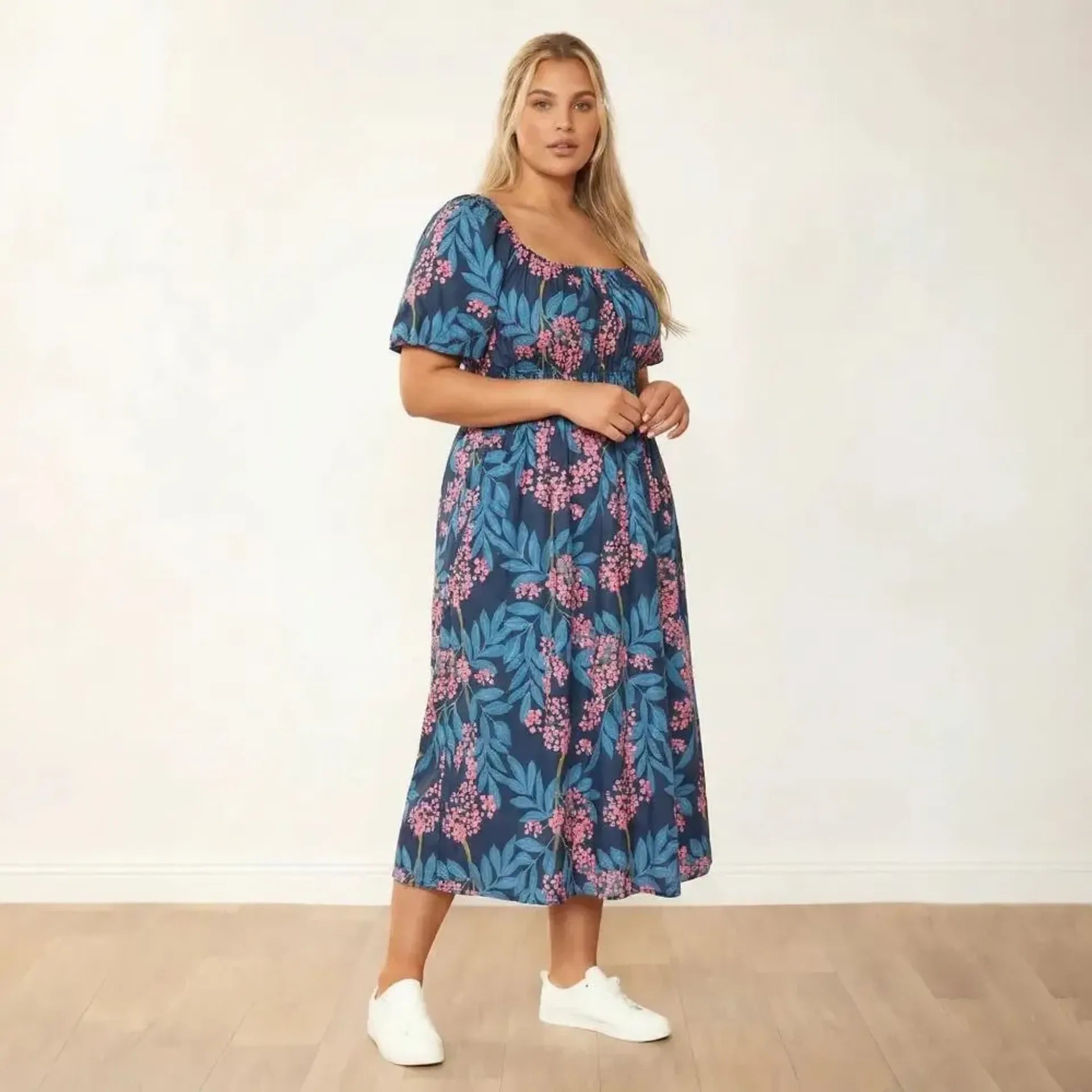 Ciara Dress Navy Berry - Plus Size 3/4 Front Angle