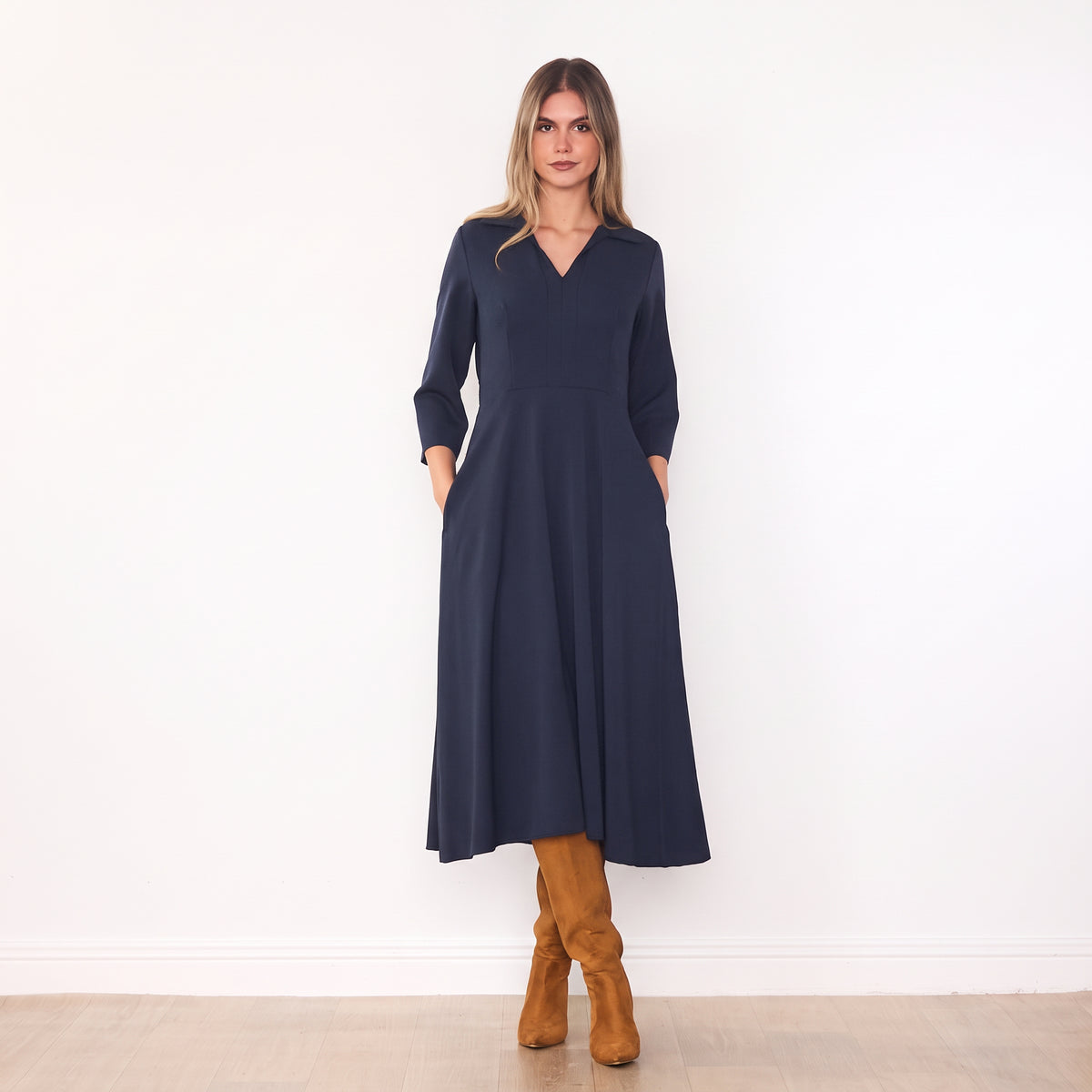 LindaCollarDressNavy1