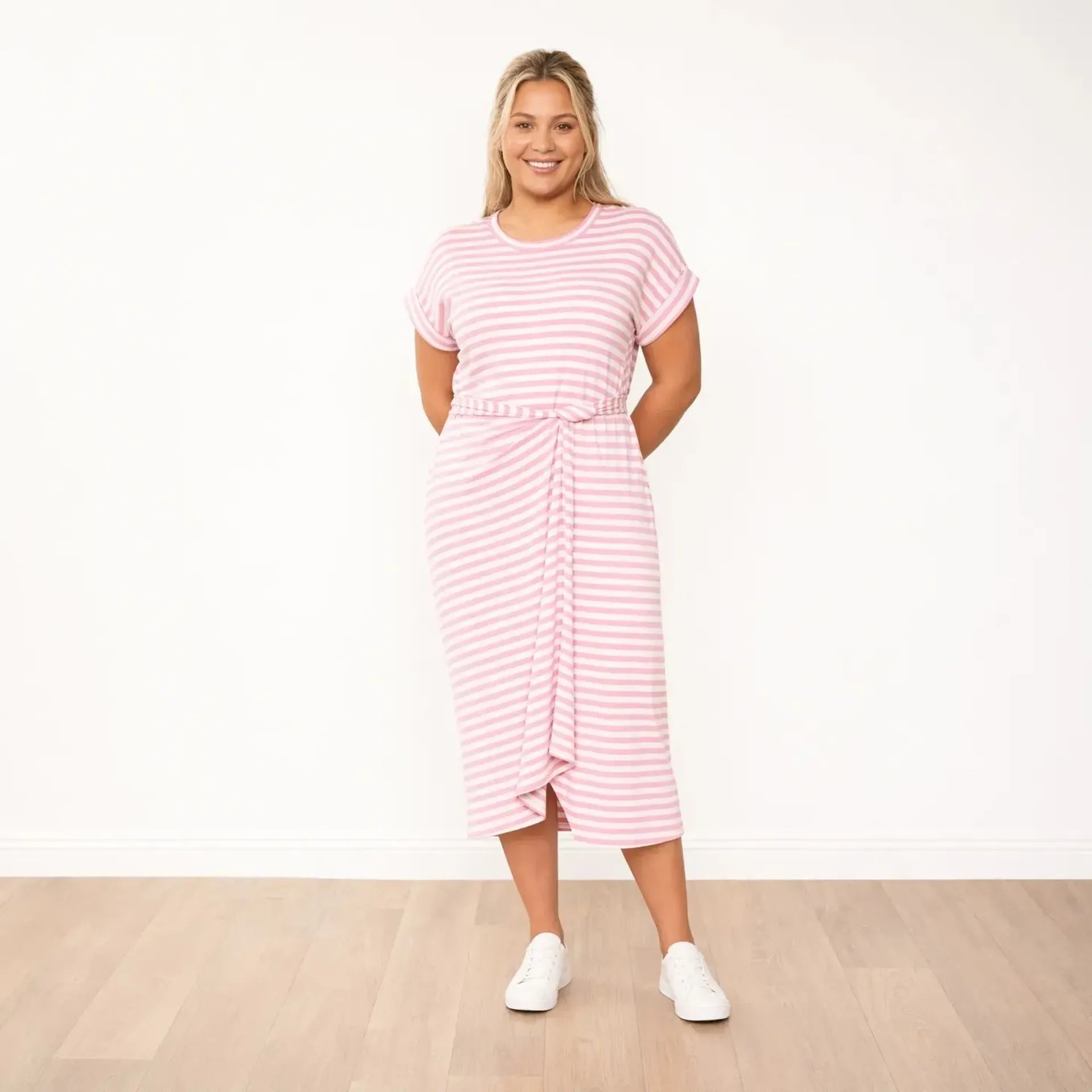 Lenny Dress in pink stripe – women's dress – view 4