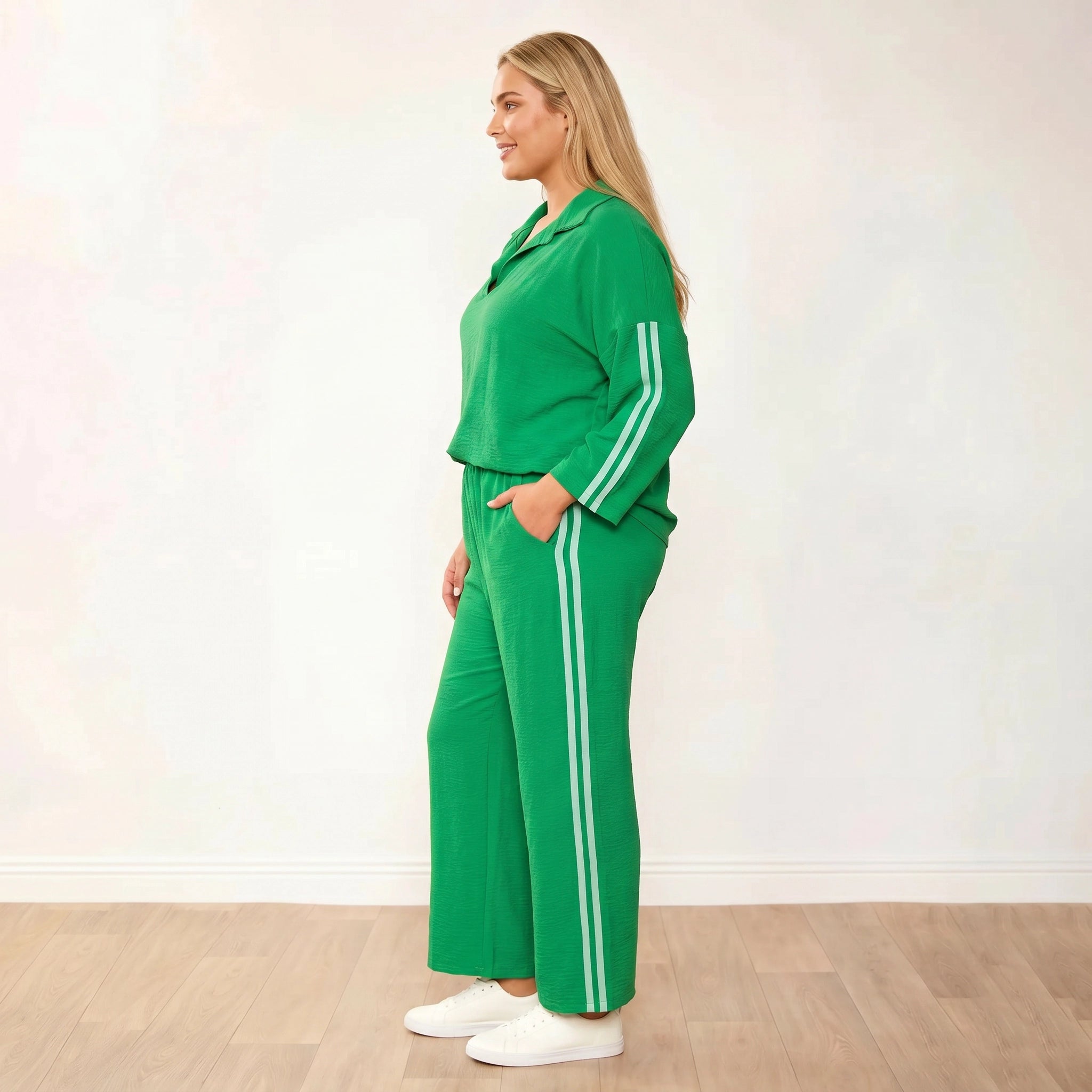Clara Co-Ord in green and mint stripe – women's co-ord set – view 8