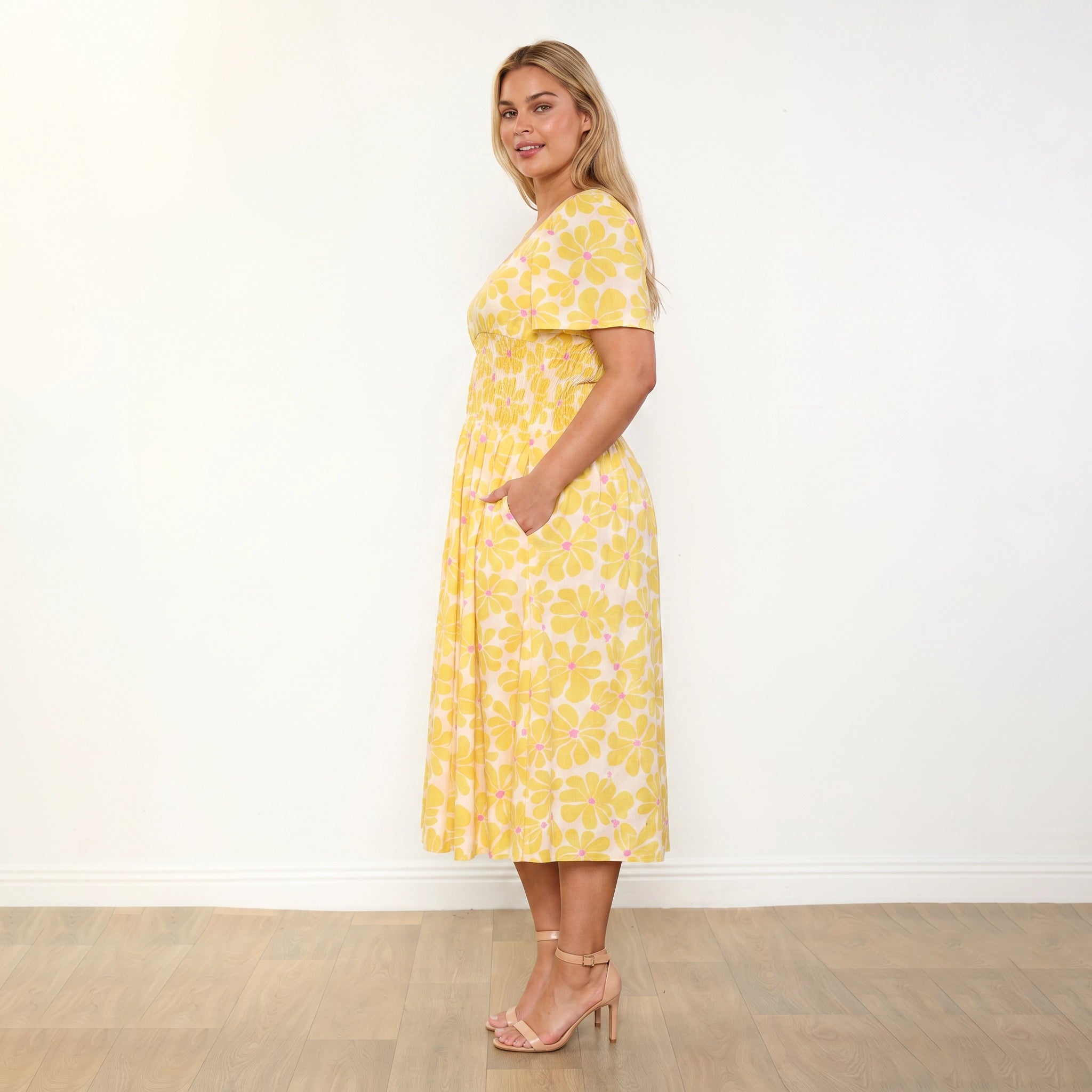 Iris Dress in yellow daisy print – women's dress – view 16