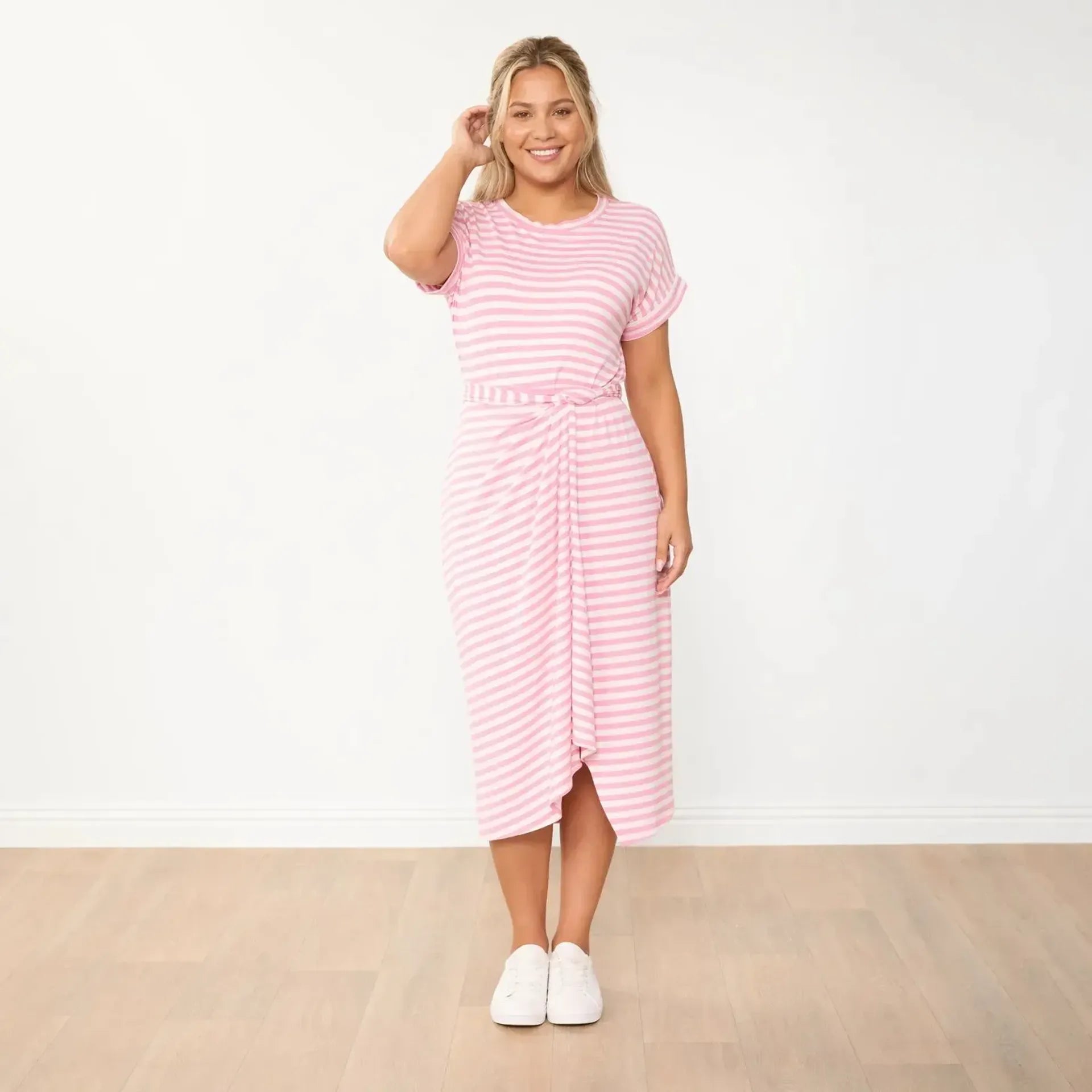 Lenny Dress in pink stripe – women's dress – view 10
