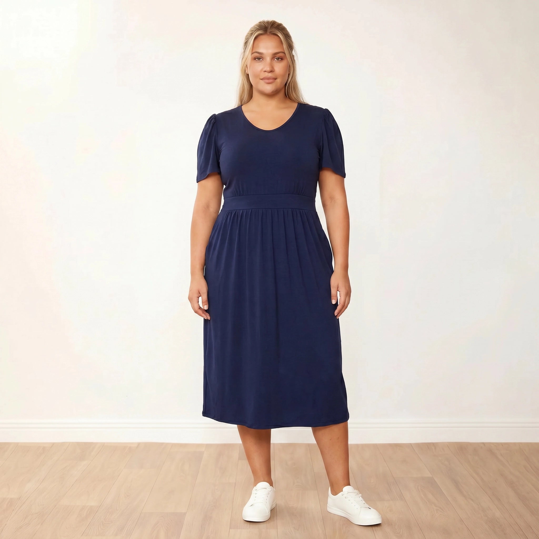 Lois Dress Navy - Plus Size XXL - Front arms relaxed at sides