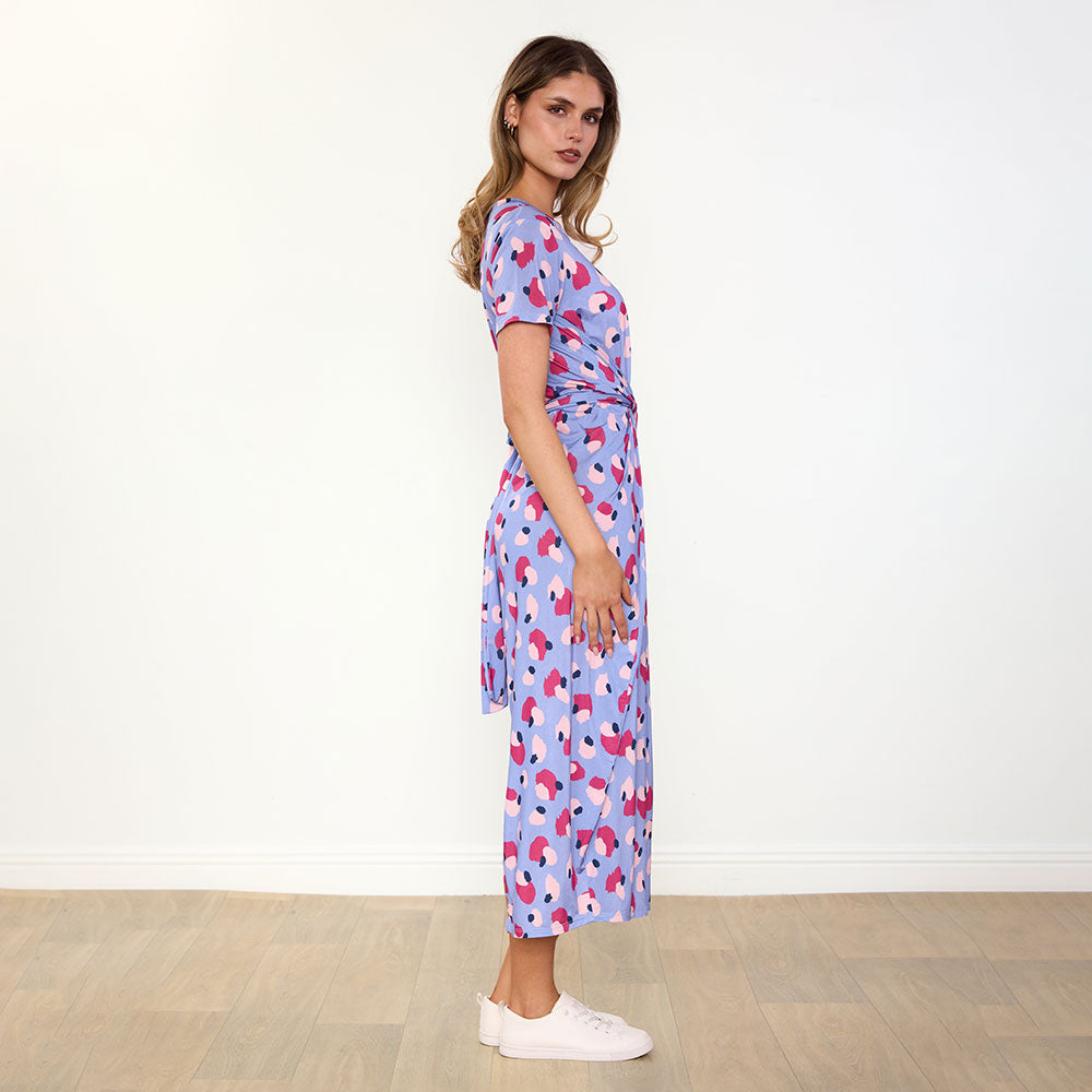 Alana Dress in blue and wine abstract print – women's dress – view 10