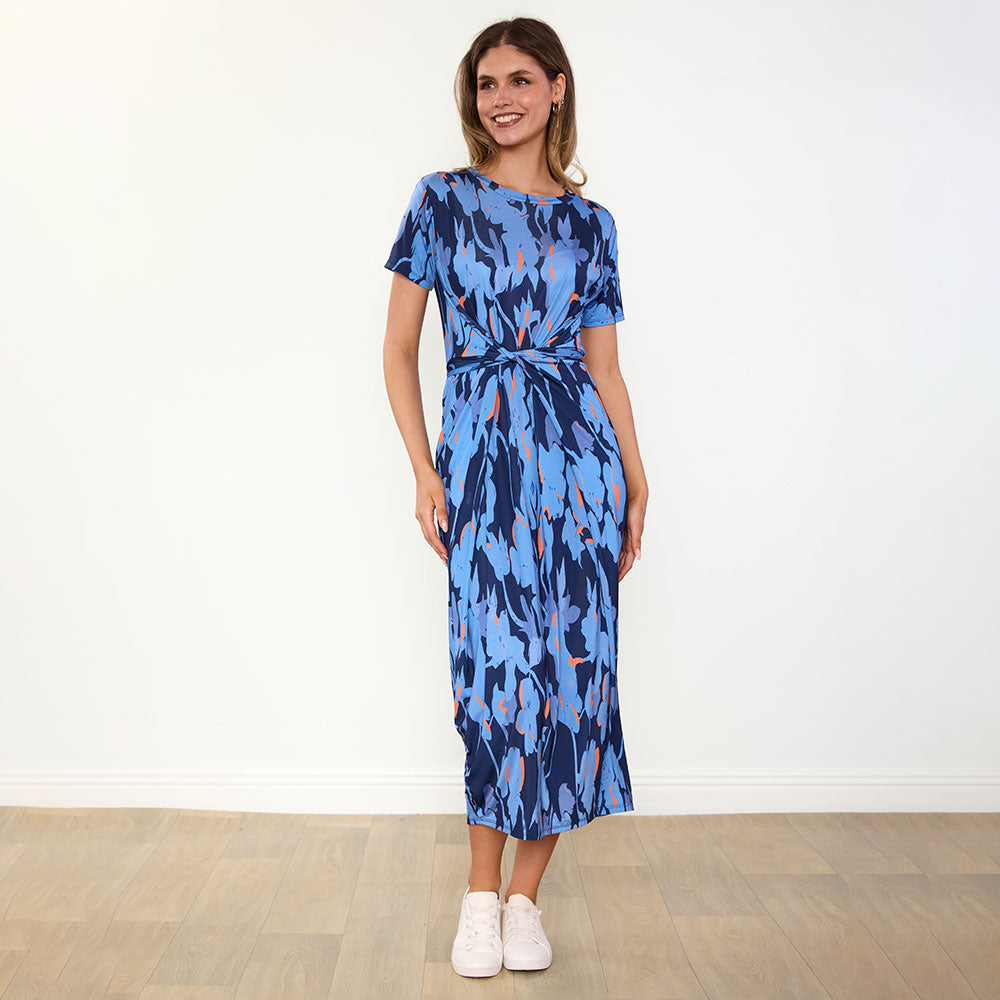 Alana Dress (Navy/Orange Abstract)