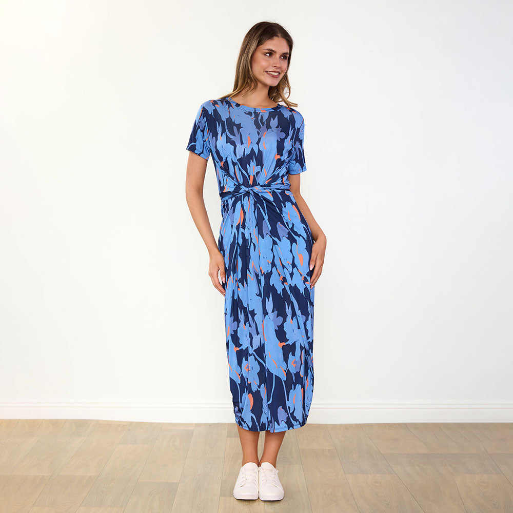 Alana Dress (Navy/Orange Abstract)