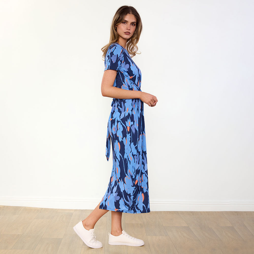 Alana Dress (Navy/Orange Abstract)