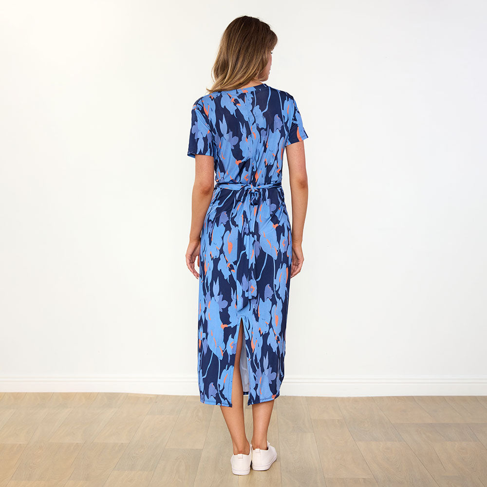 Alana Dress (Navy/Orange Abstract)