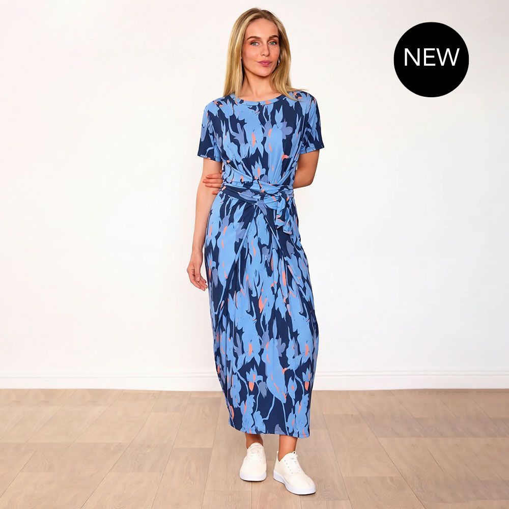 Alana Dress (Navy/Orange Abstract)