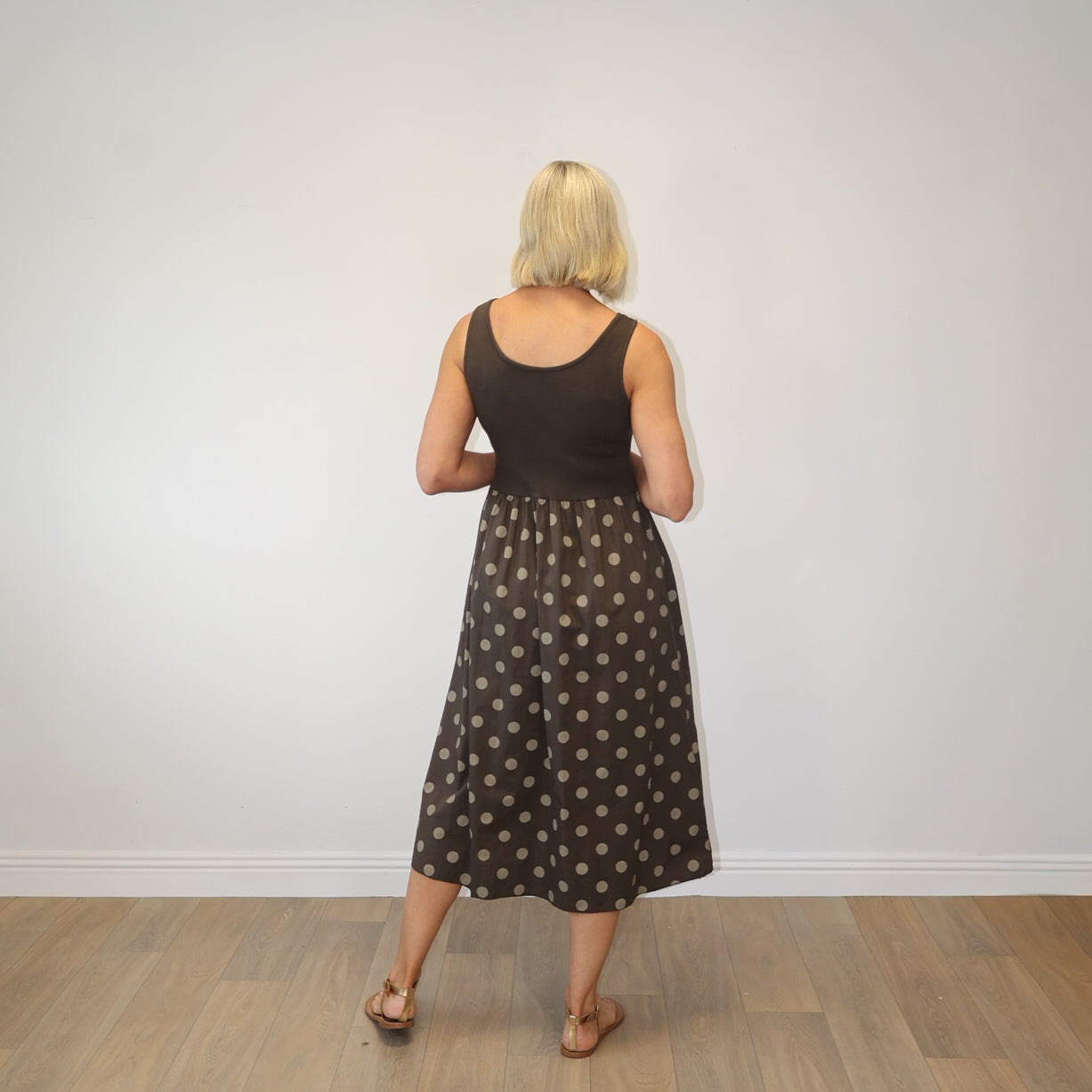 Amara Ribbed Dress (Brown Polka Dot)