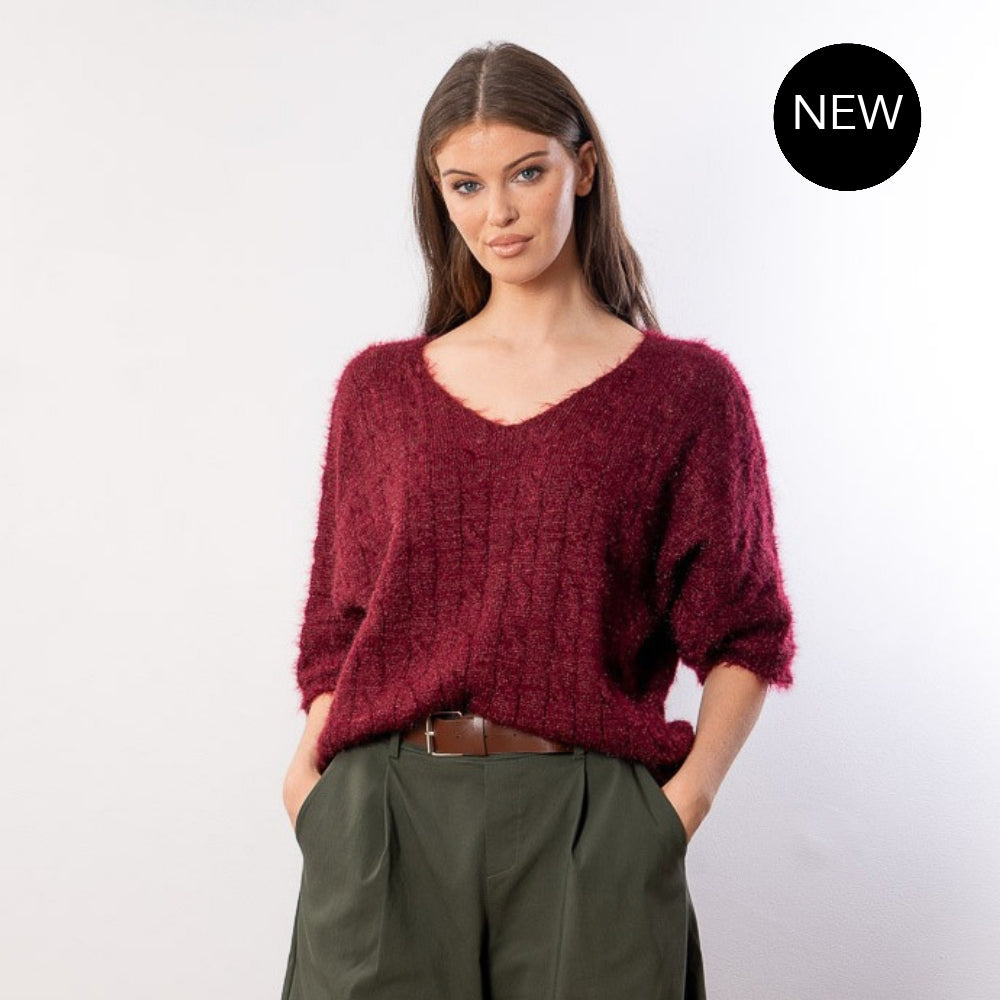Anna V Neck Top (Wine)