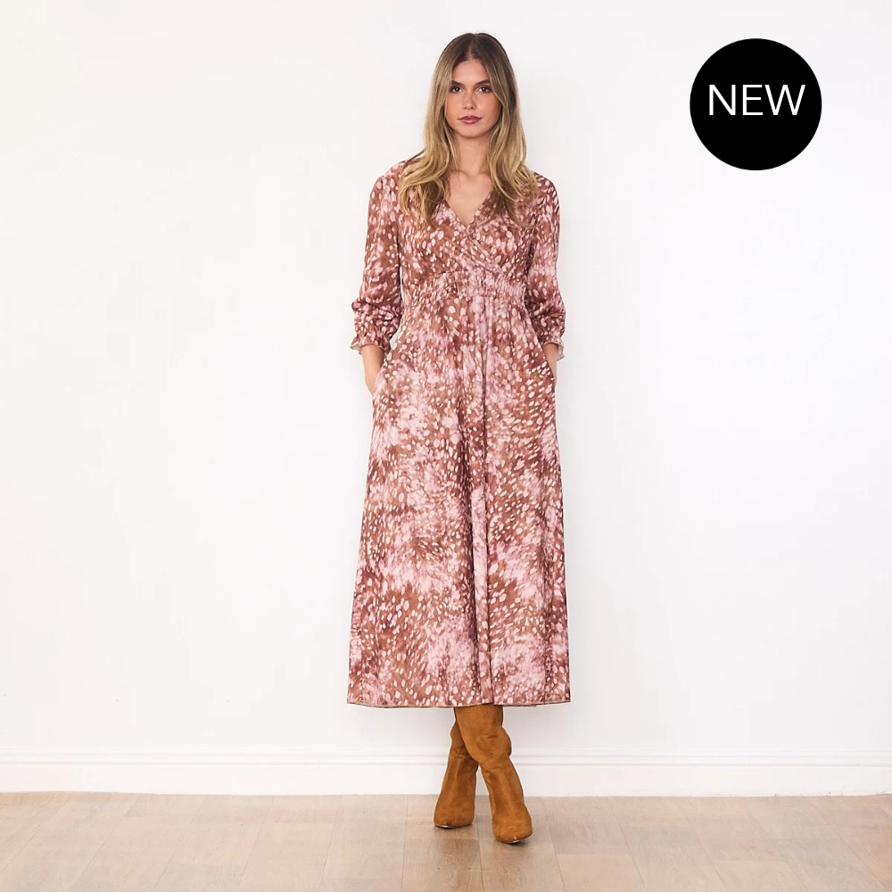 Aoife Wrap Dress (Brown Spot)