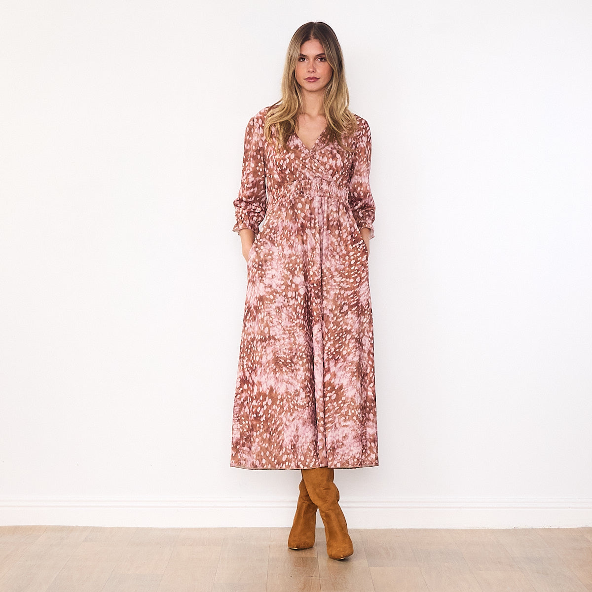 Aoife Wrap Dress (Brown Spot)