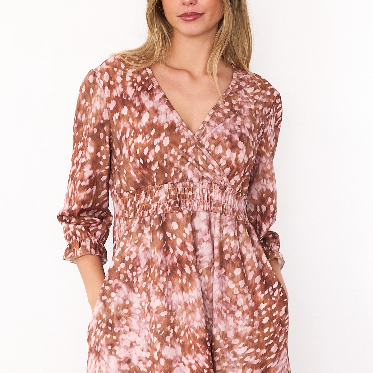 Aoife Wrap Dress (Brown Spot)