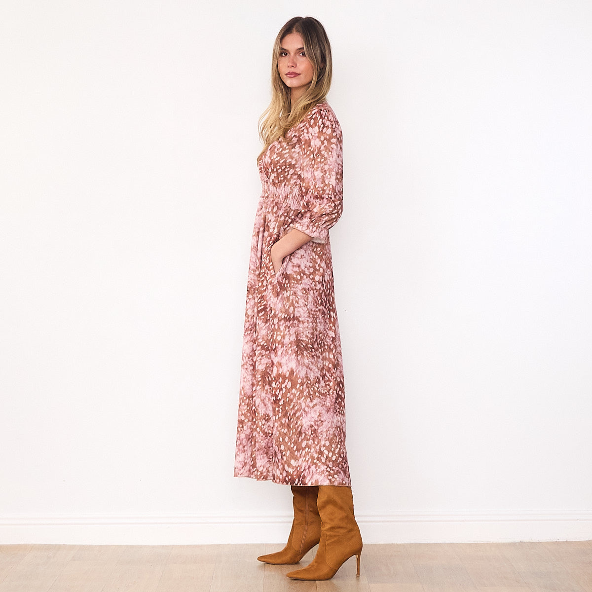 Aoife Wrap Dress (Brown Spot)