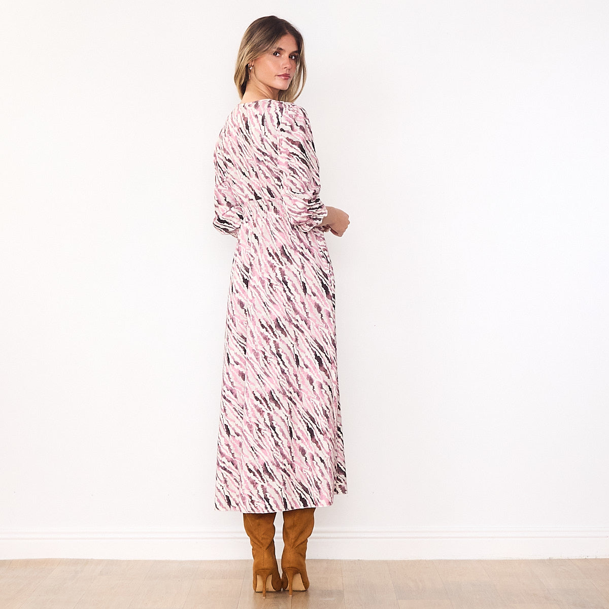 Aoife Wrap Dress (Pink & Burgundy)