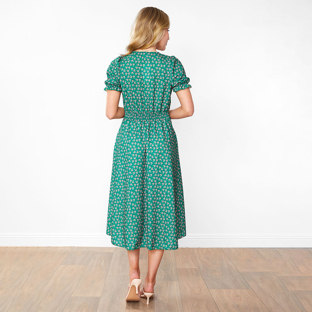 Belle Dress (Green/Pink Blossom)