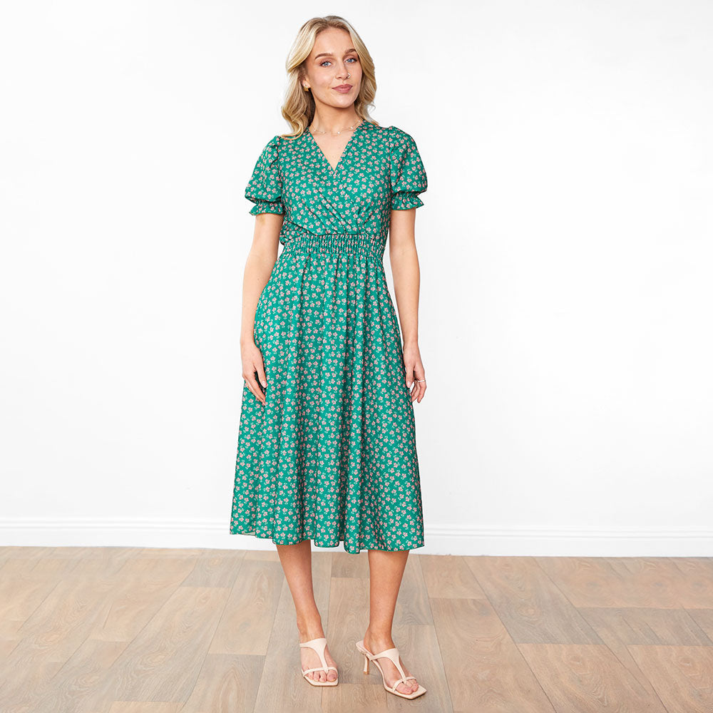 Belle Dress (Green/Pink Blossom)