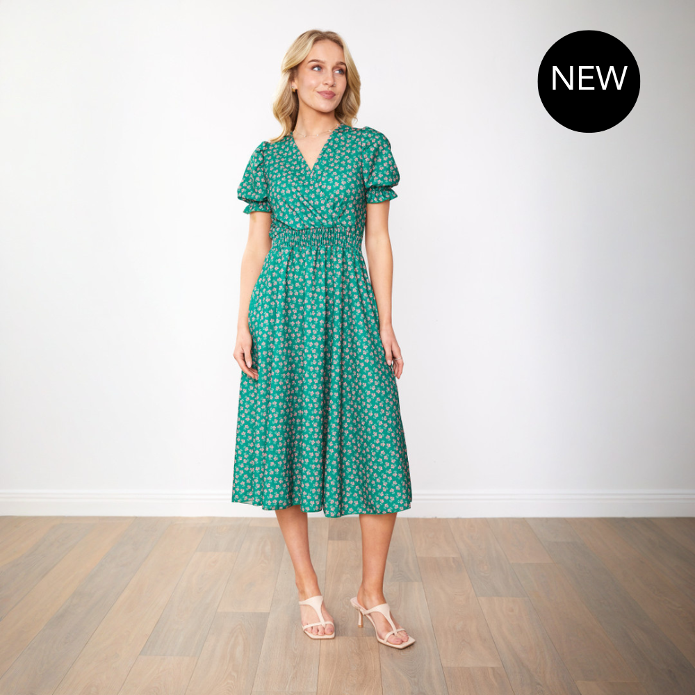 Belle Dress (Green/Pink Blossom)