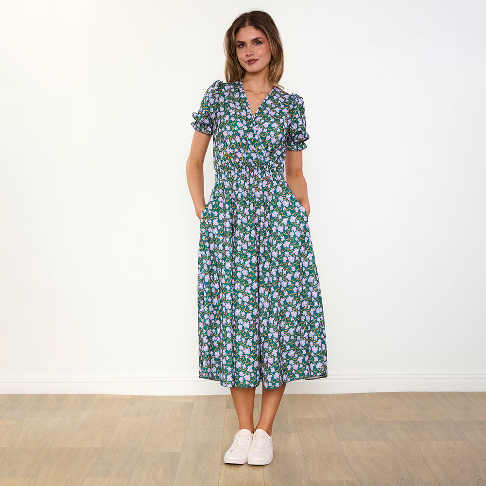 Belle Dress (Green/Lilac Wildflower)