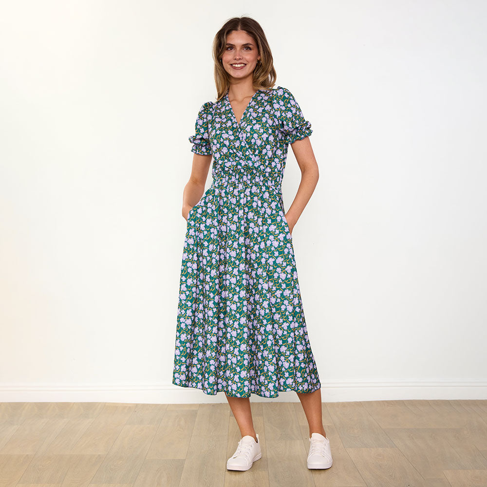 Belle Dress (Green/Lilac Wildflower)