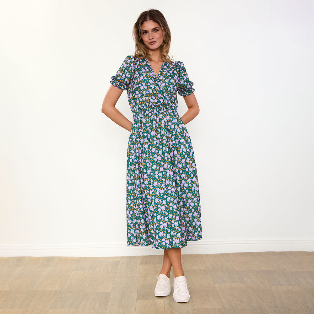 Belle Dress (Green/Lilac Wildflower)