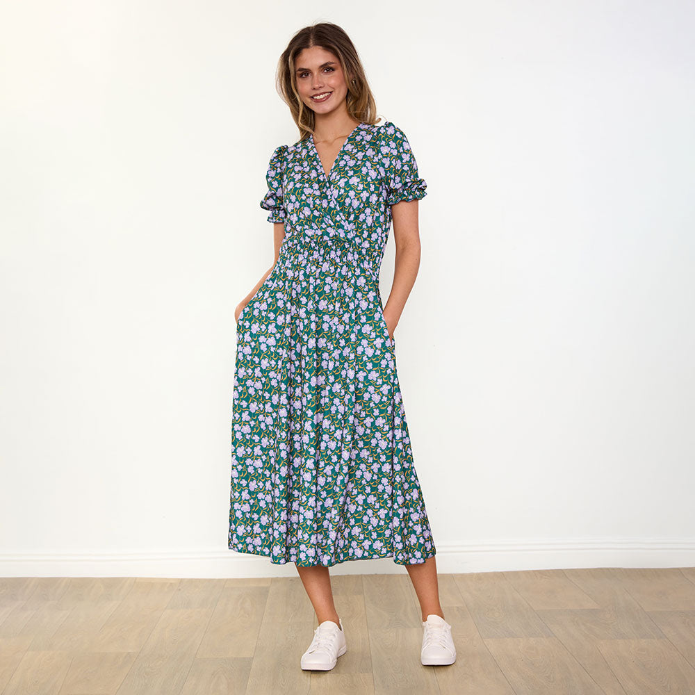 Belle Dress (Green/Lilac Wildflower)