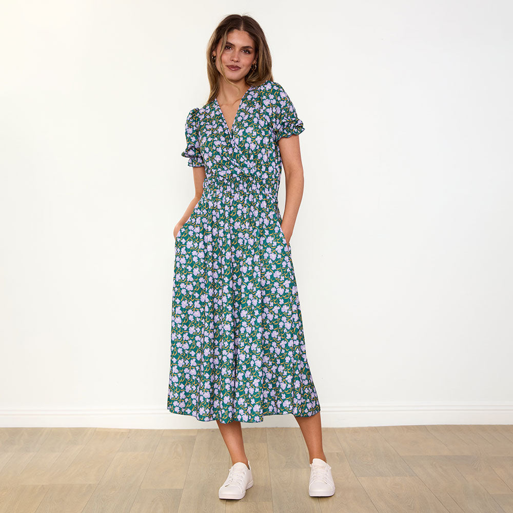 Belle Dress (Green/Lilac Wildflower)